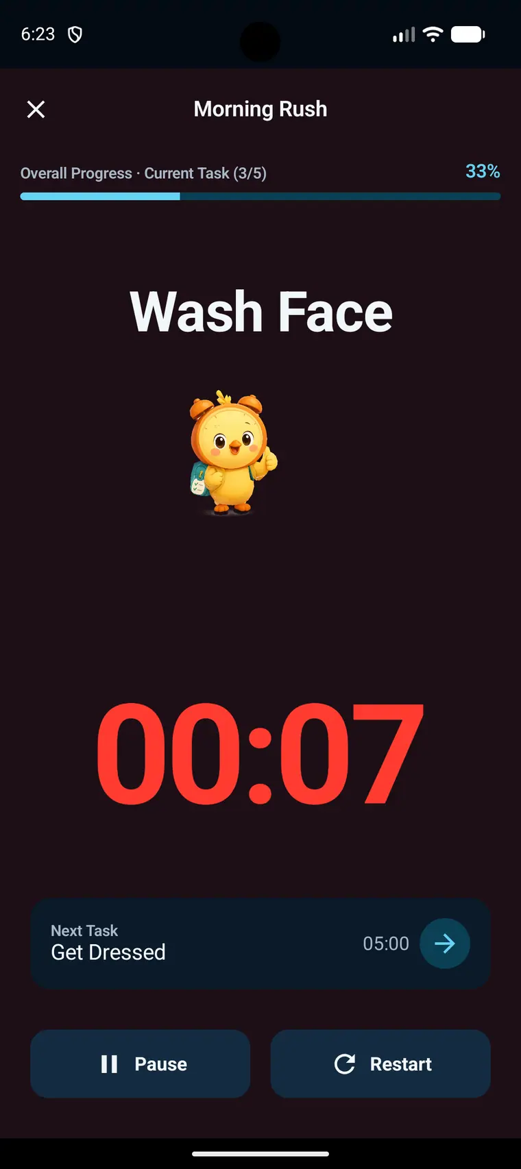 Morning Rush next-task guidance on Android