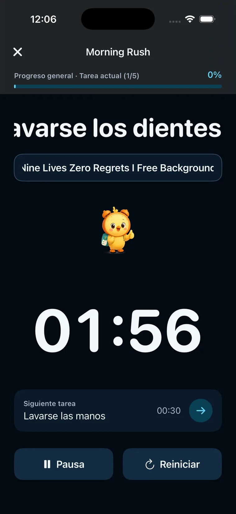 Temporizador de tarea de Morning Rush en iOS