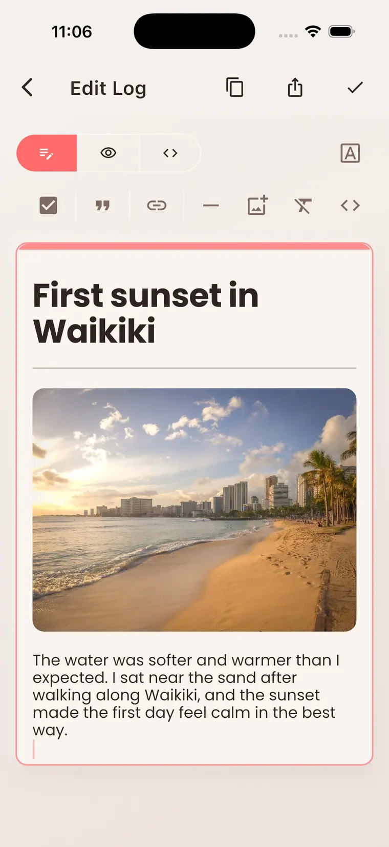 Screenshot of OnTravelPlan showing Travel log