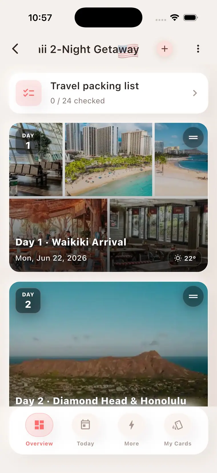 Screenshot of OnTravelPlan showing Travel plan