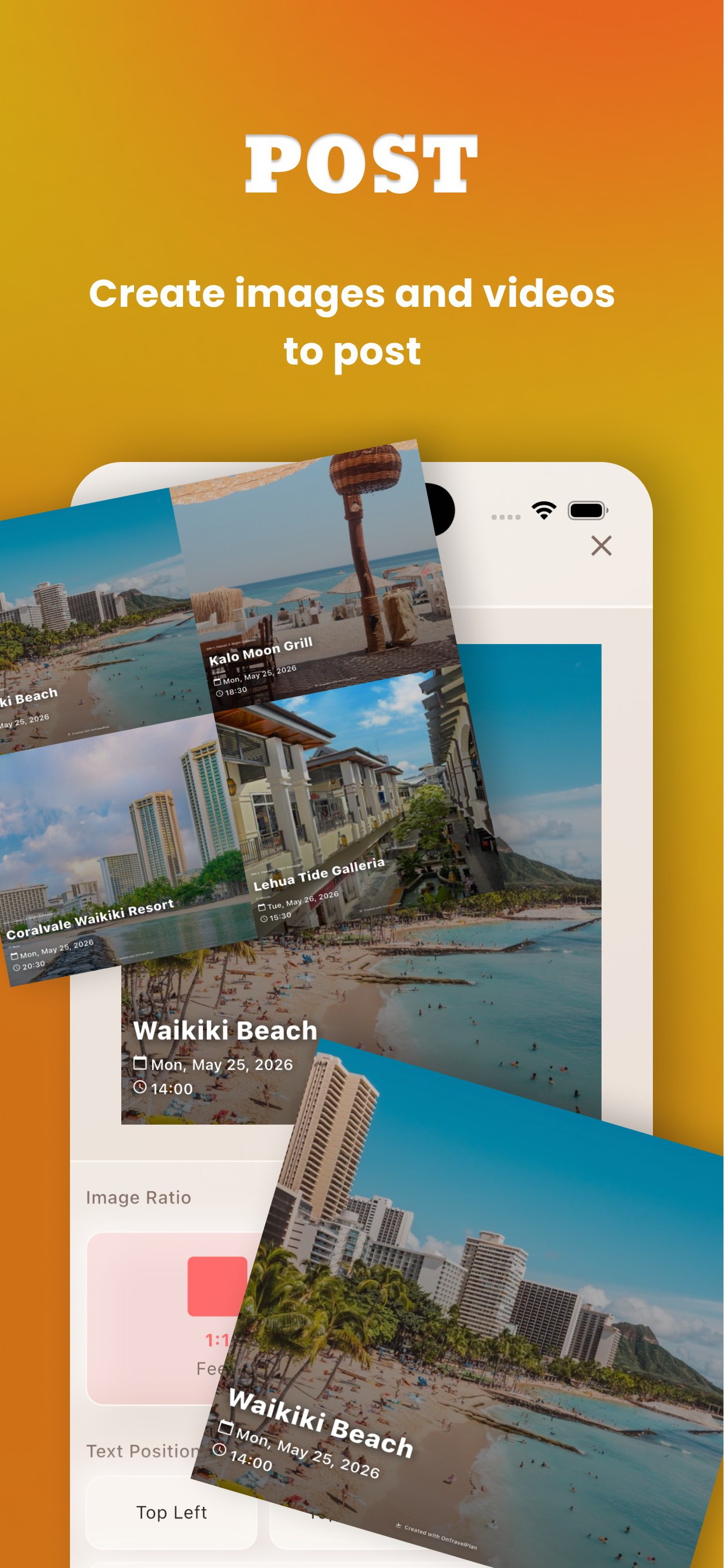 Beautiful travel post summary card screen